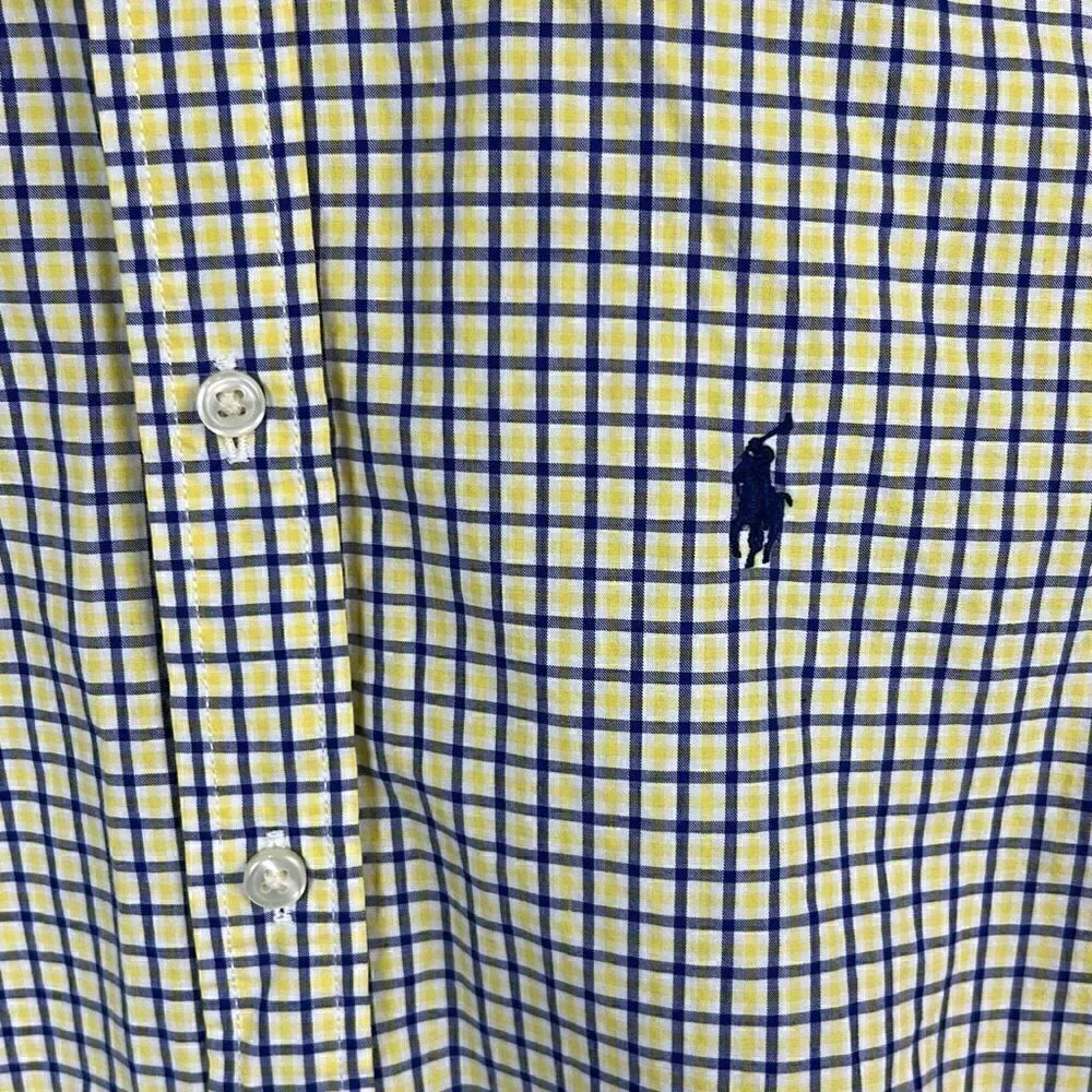 Ralph Lauren Boys Button Down Shirt Sz L 14-16 Long Sleeve Blue Yellow Plaid